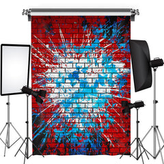 Lofaris Graffiti Blue Ink Splash Red Brick Wall Photo Backdrop