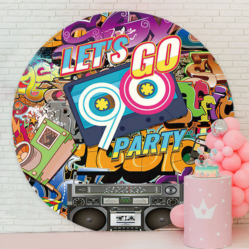 Lofaris Graffiti Lets Go 90 Birthday Party Round Backdrop