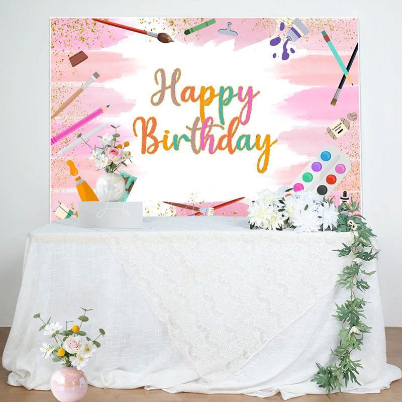 Lofaris Graffiti Pink Glitter Happy Birthday Backdrop