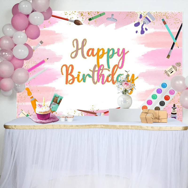 Lofaris Graffiti Pink Glitter Happy Birthday Backdrop