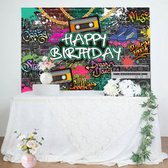 Lofaris Graffiti Wall 90s Speakers Happy Birthday Backdrop