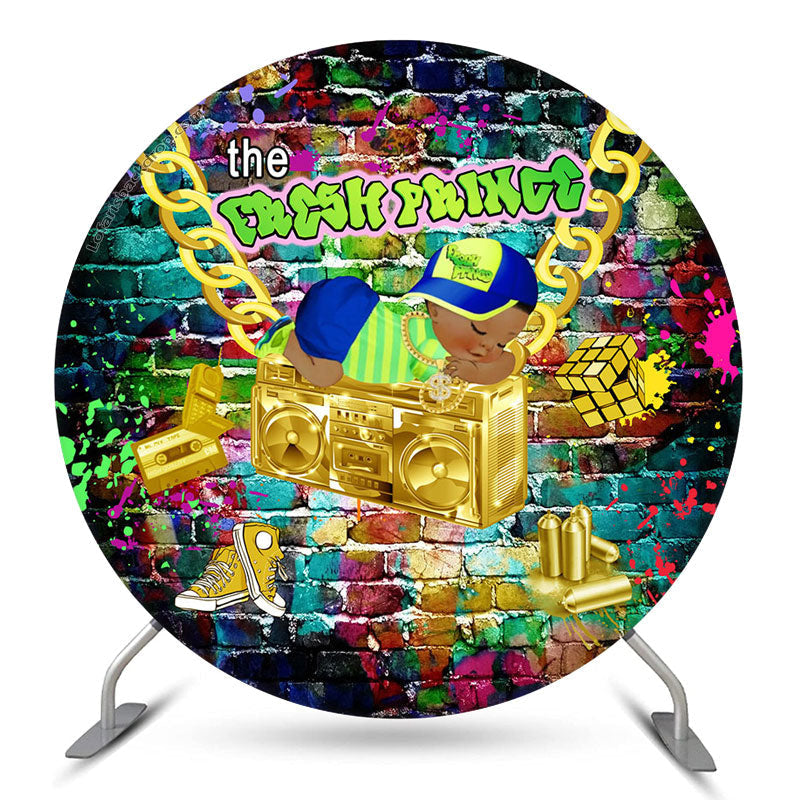 Lofaris Graffiti Wall Gold Hip Hop Round Baby Shower Backdrop