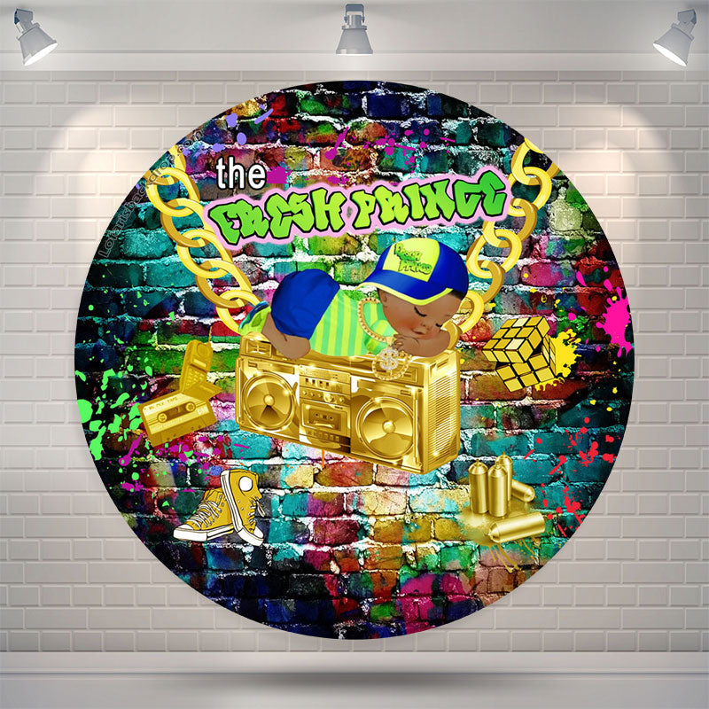 Lofaris Graffiti Wall Gold Hip Hop Round Baby Shower Backdrop