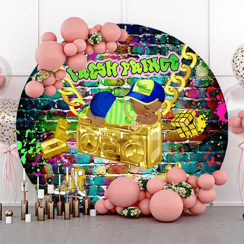 Lofaris Graffiti Wall Gold Hip Hop Round Baby Shower Backdrop