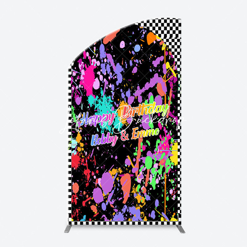 Lofaris Graffiti White Black Plaid Arch Birthday Backdrop