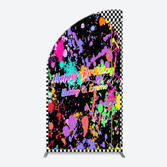 Lofaris Graffiti White Black Plaid Arch Birthday Backdrop