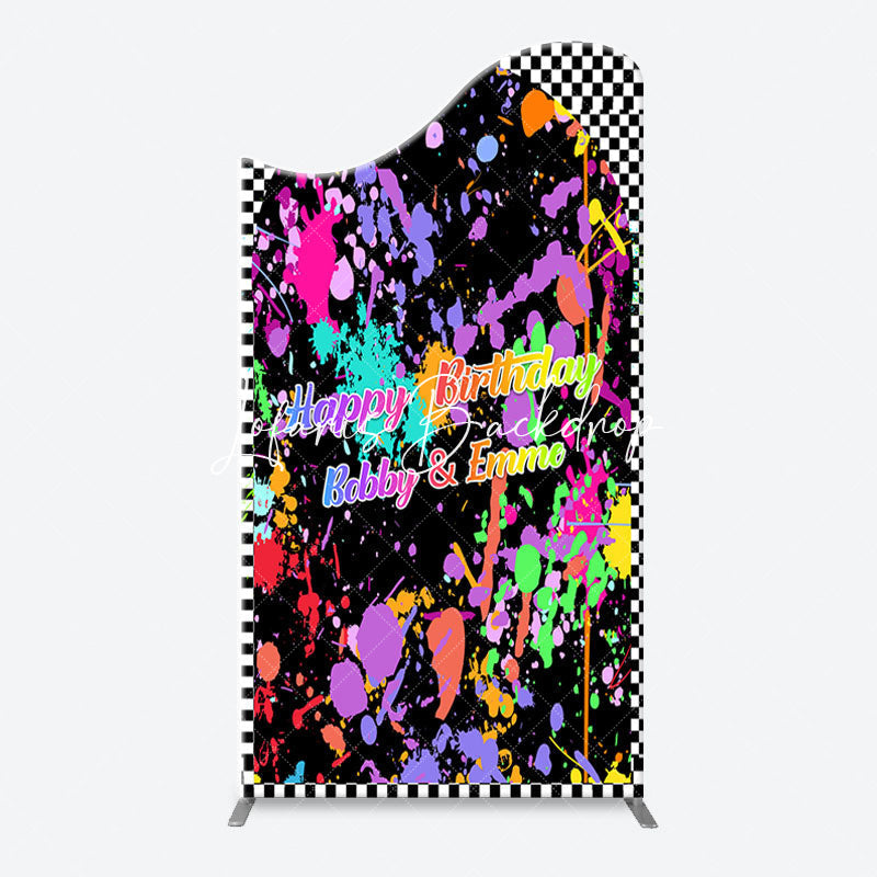 Lofaris Graffiti White Black Plaid Arch Birthday Backdrop