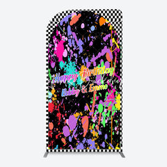 Lofaris Graffiti White Black Plaid Arch Birthday Backdrop