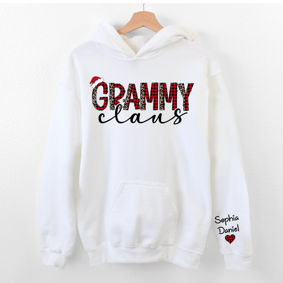 Lofaris Grammy Claus Checked Leopard Custom Name Hoodie