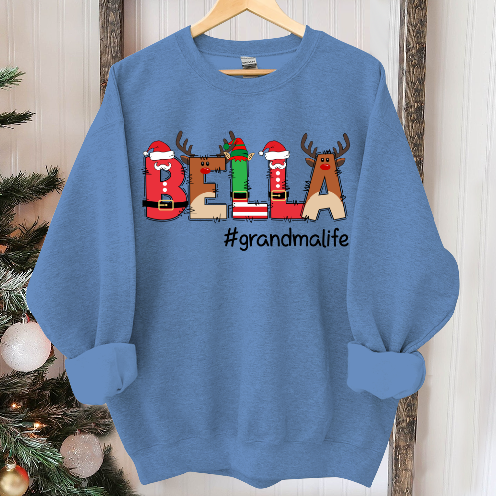 Lofaris Grandkid Names And Grandma Life Christmas Sweatshirt