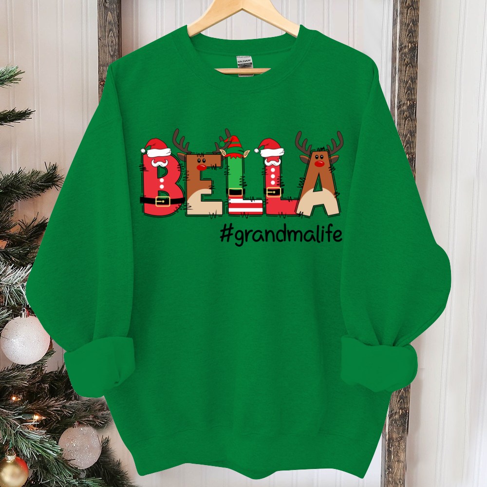 Lofaris Grandkid Names And Grandma Life Christmas Sweatshirt