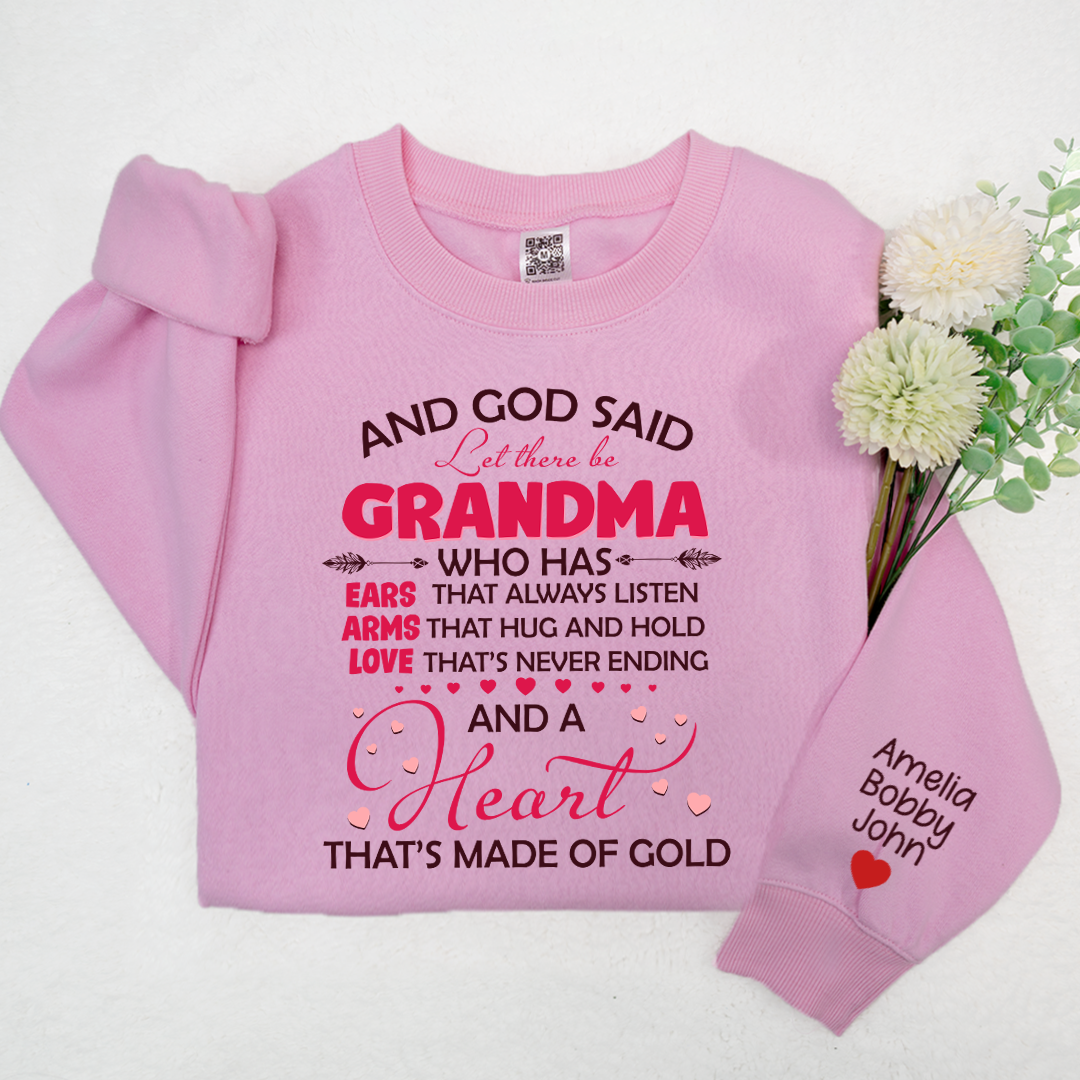 Lofaris Grandma And Grandkids On Sleeve Custom Sweatshirt