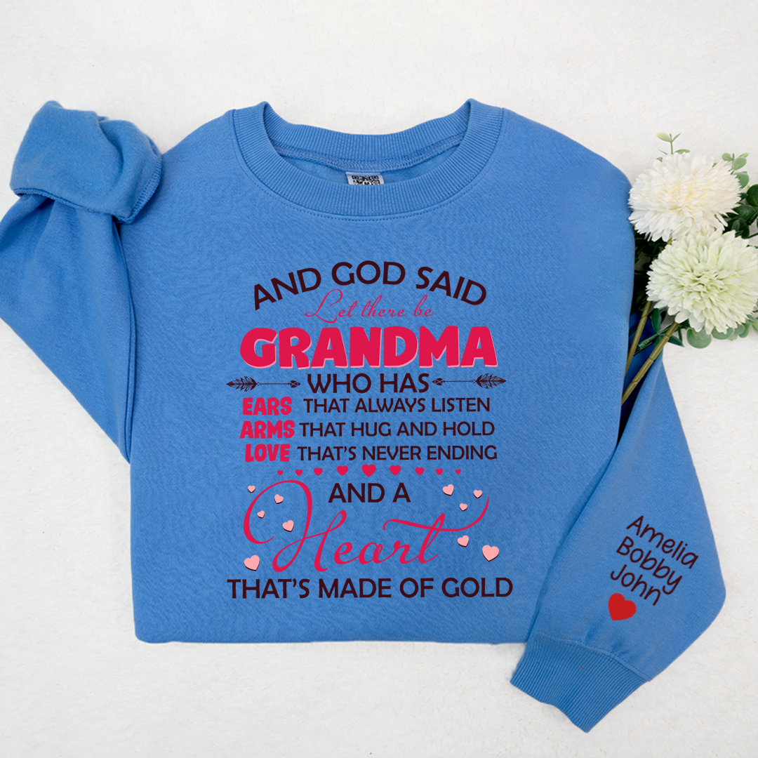 Lofaris Grandma And Grandkids On Sleeve Custom Sweatshirt