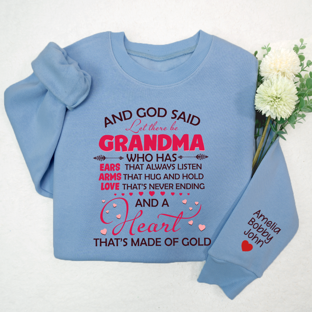 Lofaris Grandma And Grandkids On Sleeve Custom Sweatshirt