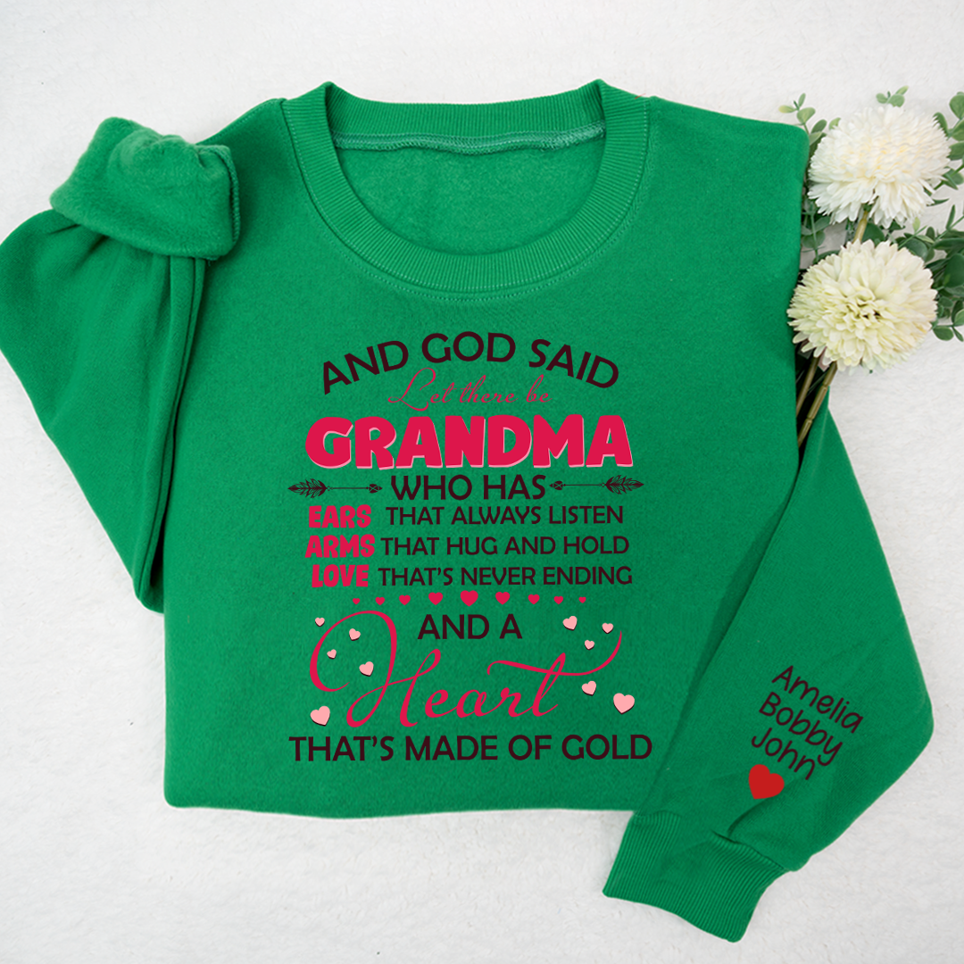 Lofaris Grandma And Grandkids On Sleeve Custom Sweatshirt