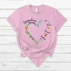 Lofaris Grandma And Kids Heart Color Custom Name T - Shirt