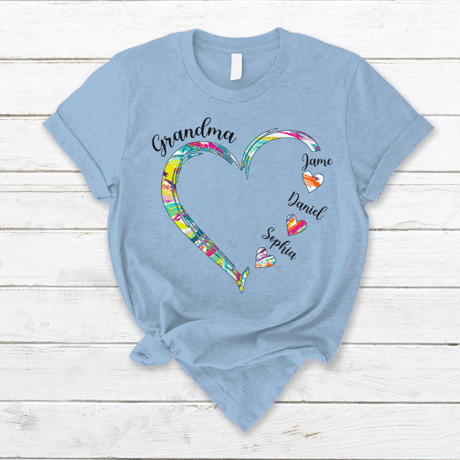 Lofaris Grandma And Kids Heart Color Custom Name T - Shirt