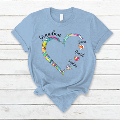 Lofaris Grandma And Kids Heart Color Custom Name T - Shirt