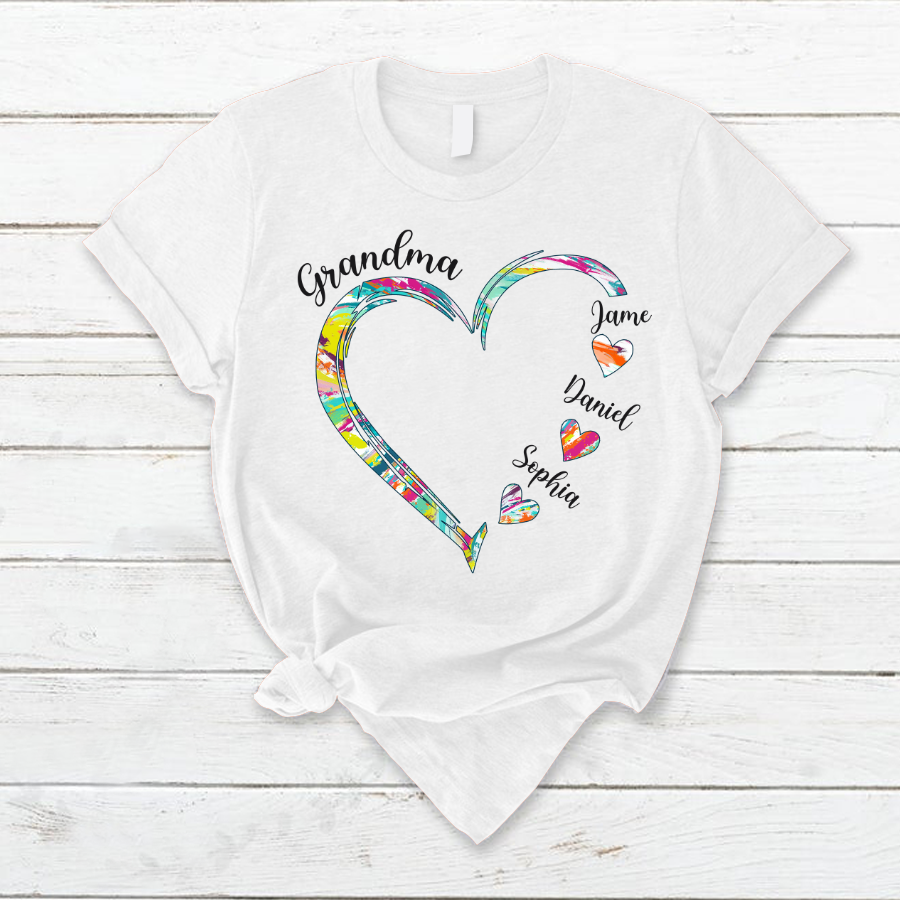 Lofaris Grandma And Kids Heart Color Custom Name T - Shirt