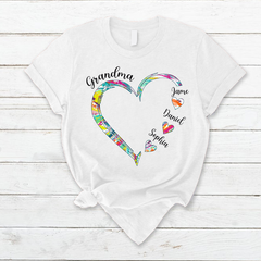 Lofaris Grandma And Kids Heart Color Custom Name T - Shirt