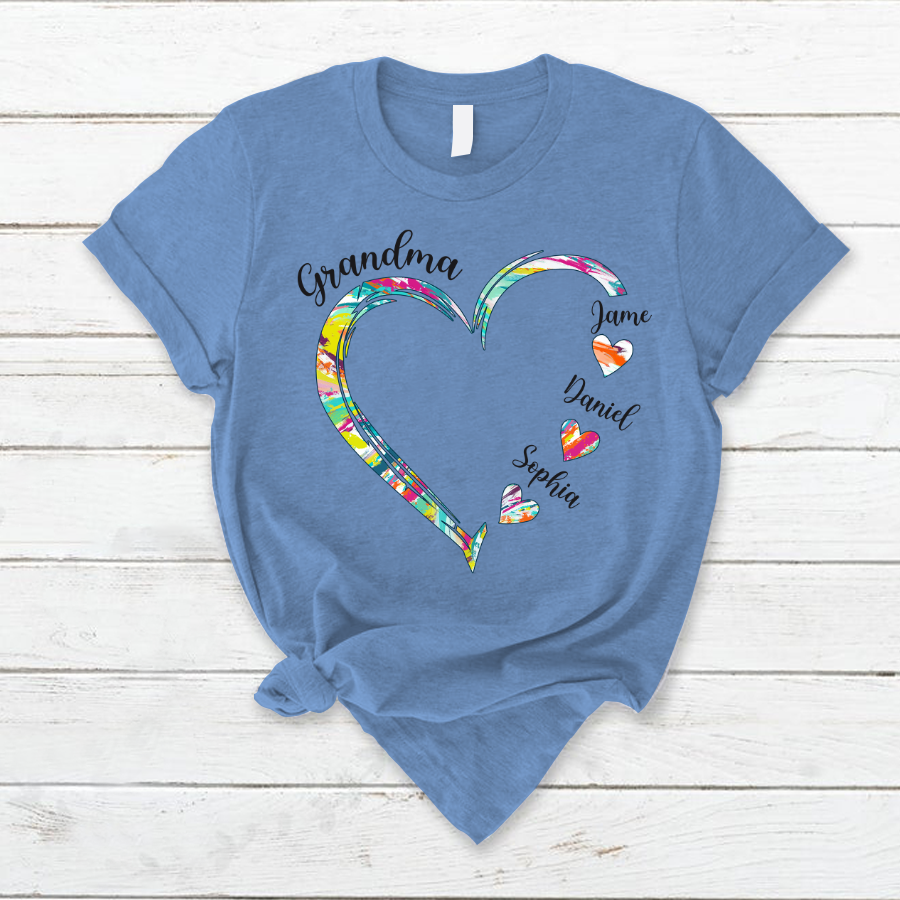 Lofaris Grandma And Kids Heart Color Custom Name T - Shirt