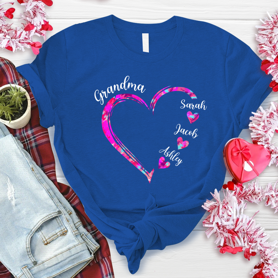 Lofaris Grandma And Kids Pink Color Heart Custom T - Shirt