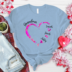 Lofaris Grandma And Kids Pink Color Heart Custom T - Shirt