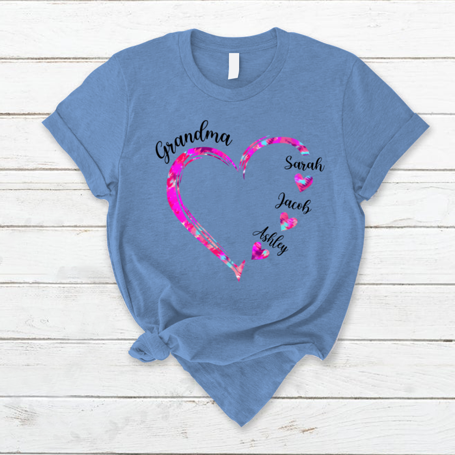 Lofaris Grandma And Kids Pink Color Heart Custom T - Shirt