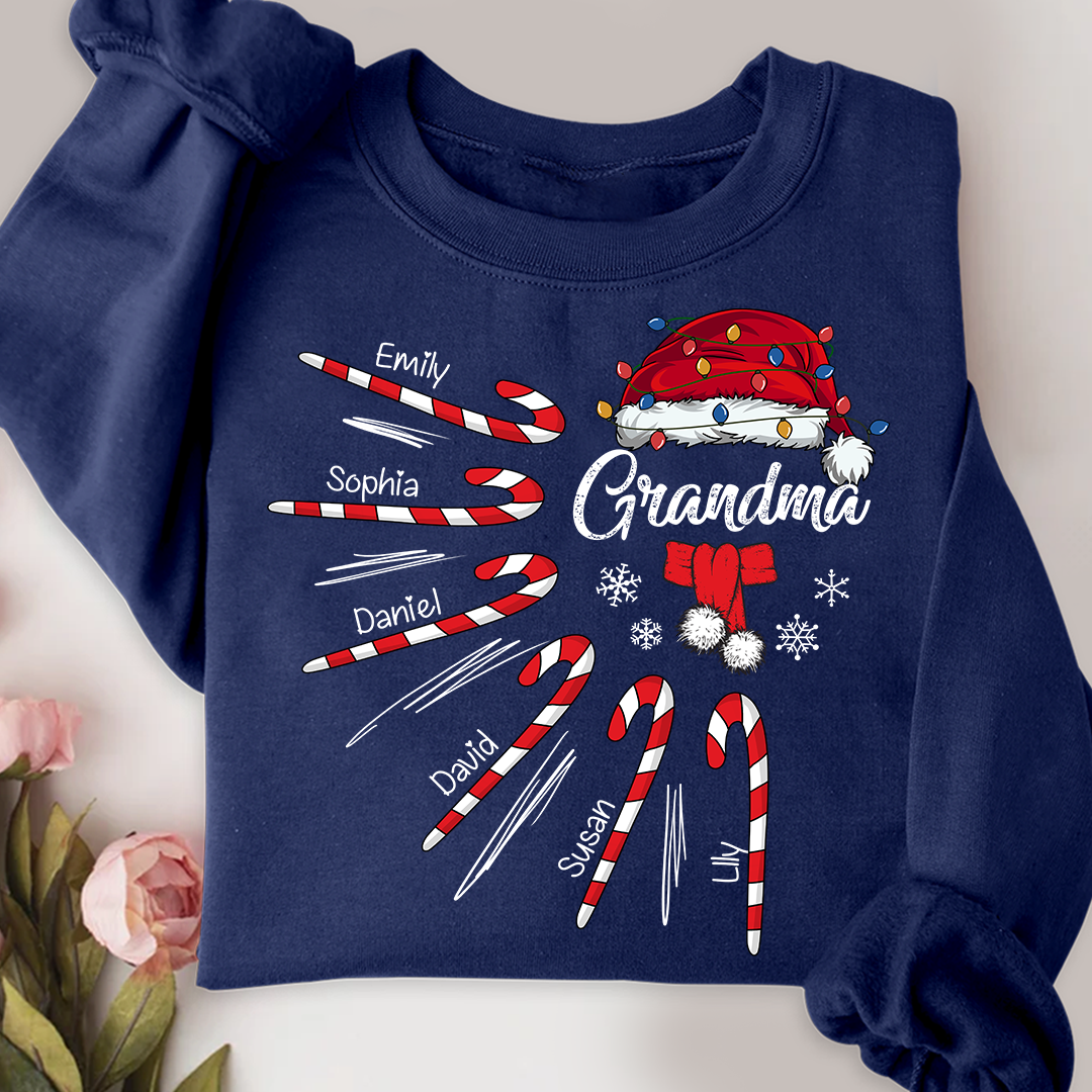 Lofaris Grandma Christmas Candy Kid Names Sweatshirt