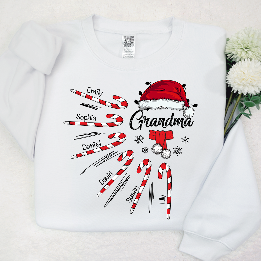 Lofaris Grandma Christmas Candy Kid Names Sweatshirt