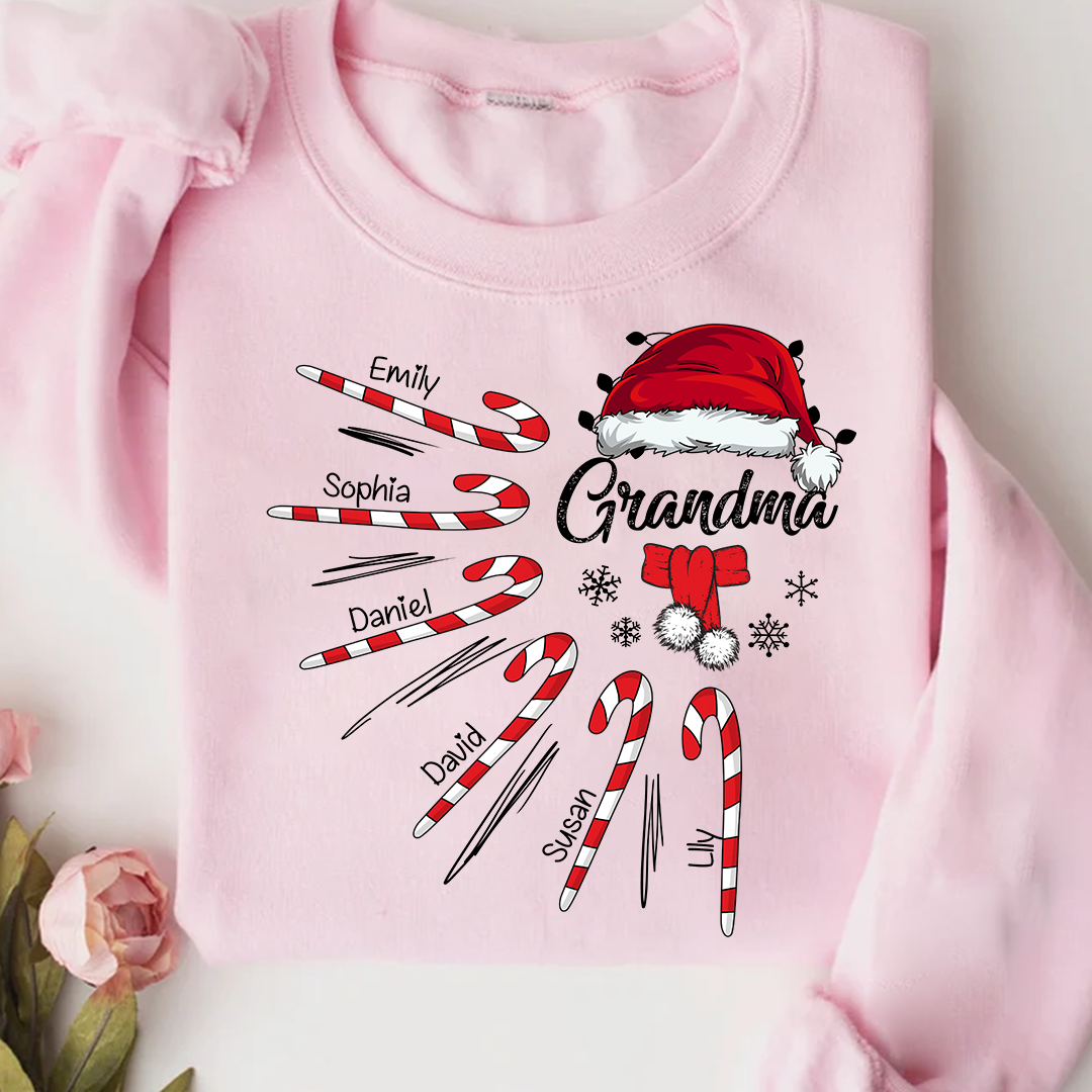 Lofaris Grandma Christmas Candy Kid Names Sweatshirt