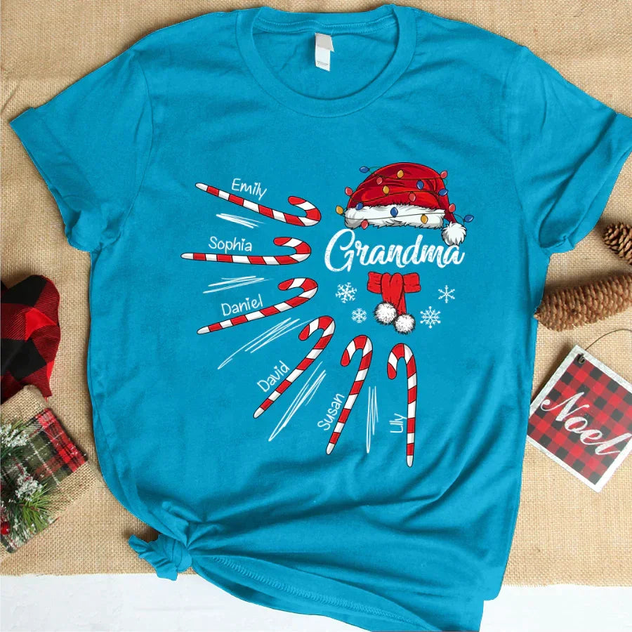Lofaris Grandma Christmas Candy Kid Custom Name T-Shirt