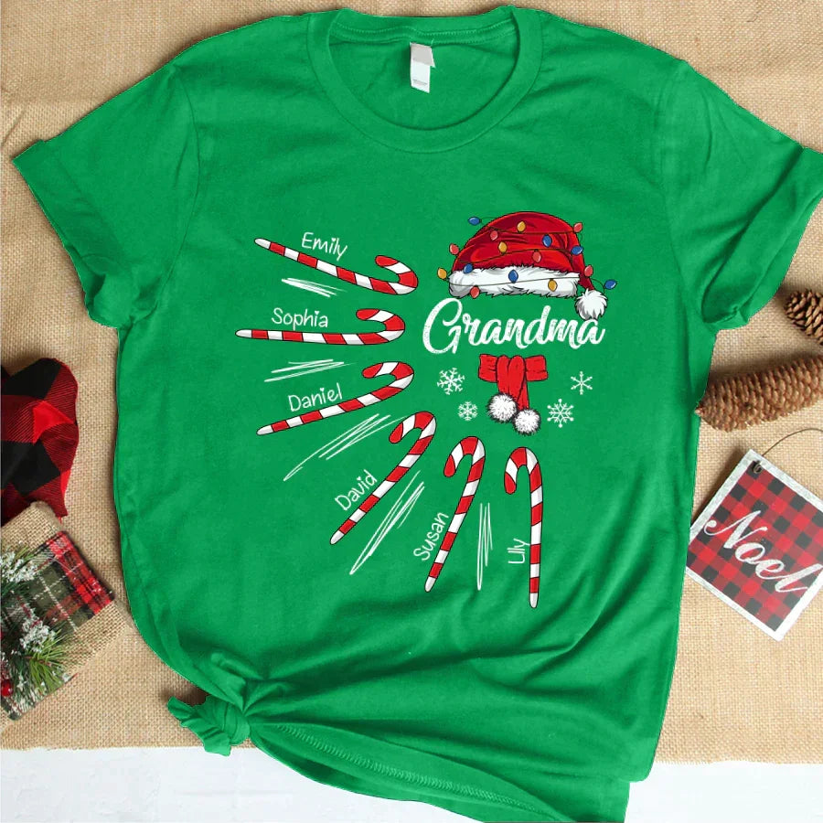 Lofaris Grandma Christmas Candy Kid Custom Name T-Shirt