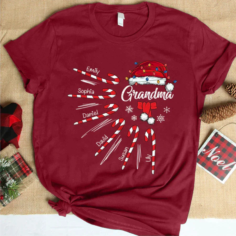 Lofaris Grandma Christmas Candy Kid Custom Name T-Shirt