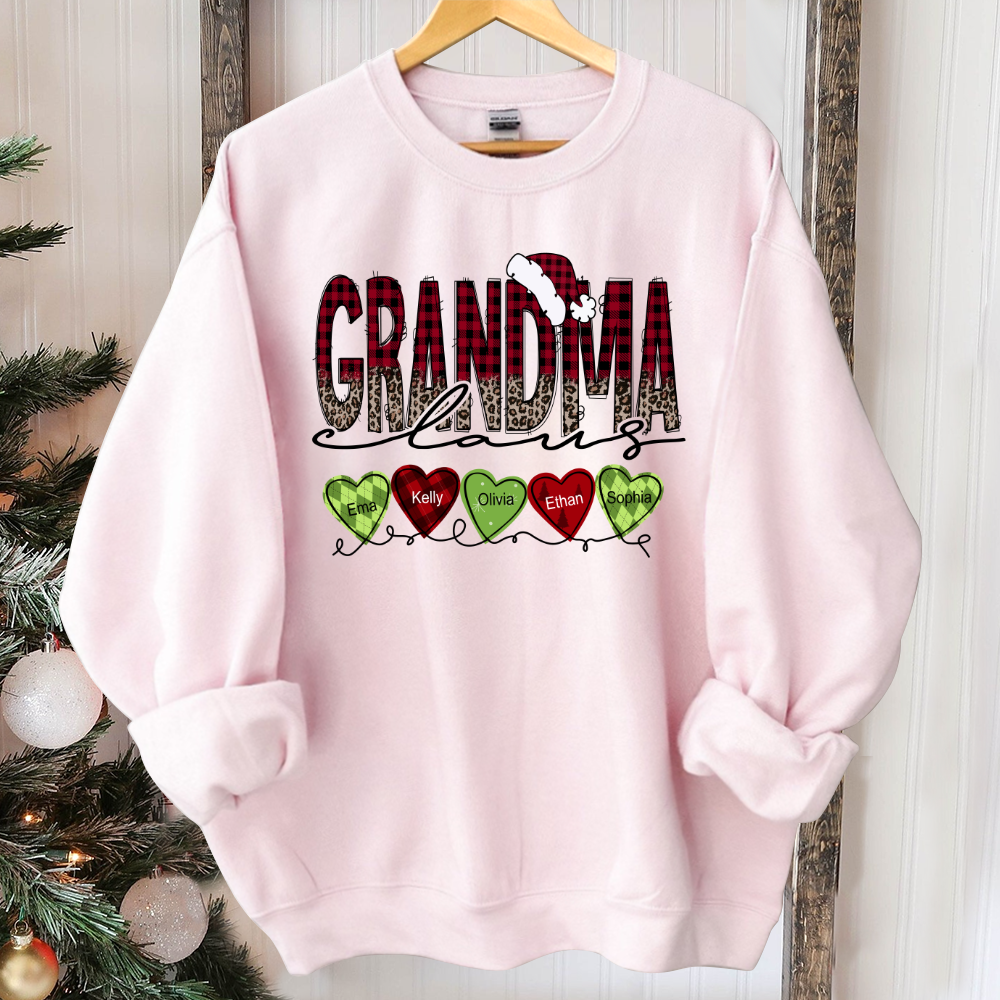 Lofaris Grandma Claus Heart Grandkids Christmas Sweatshirt
