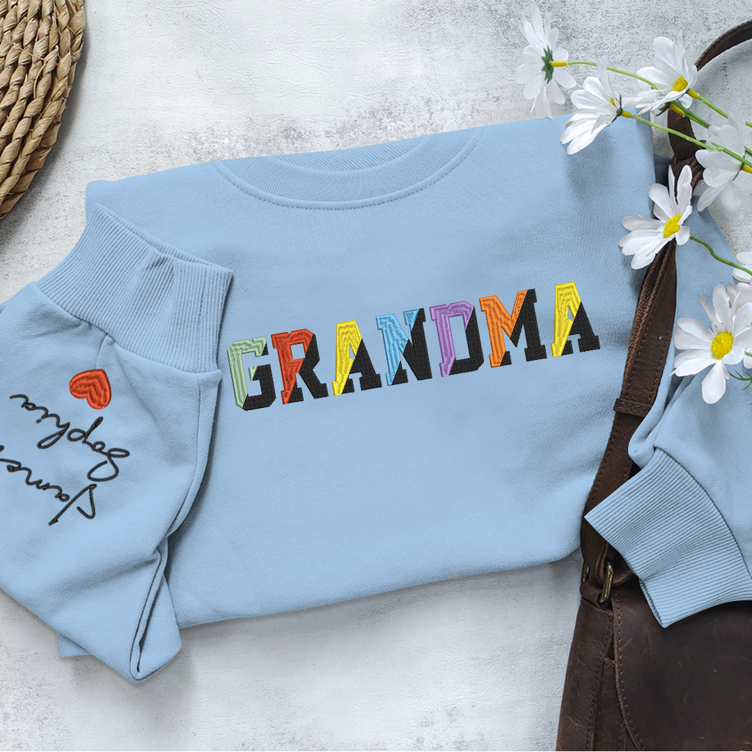 Lofaris Grandma Color Grankids Embroidered Custom Sweatshirt