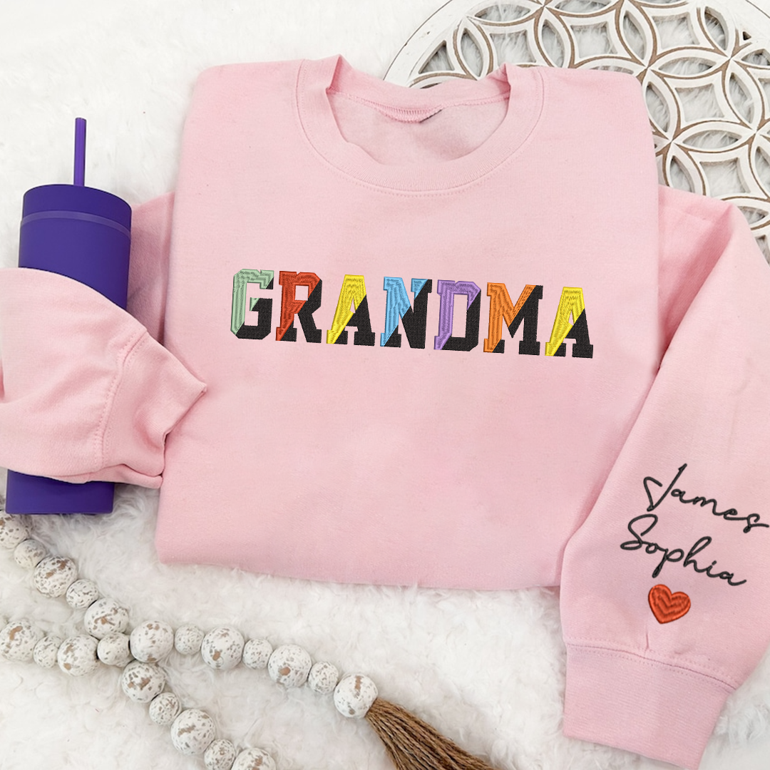 Lofaris Grandma Color Grankids Embroidered Custom Sweatshirt