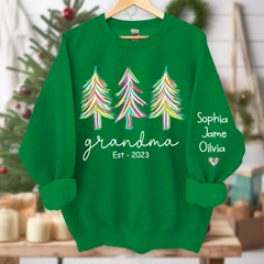 Lofaris Grandma Est Christmas trees color paint And Grandkids Names Sweatshirt
