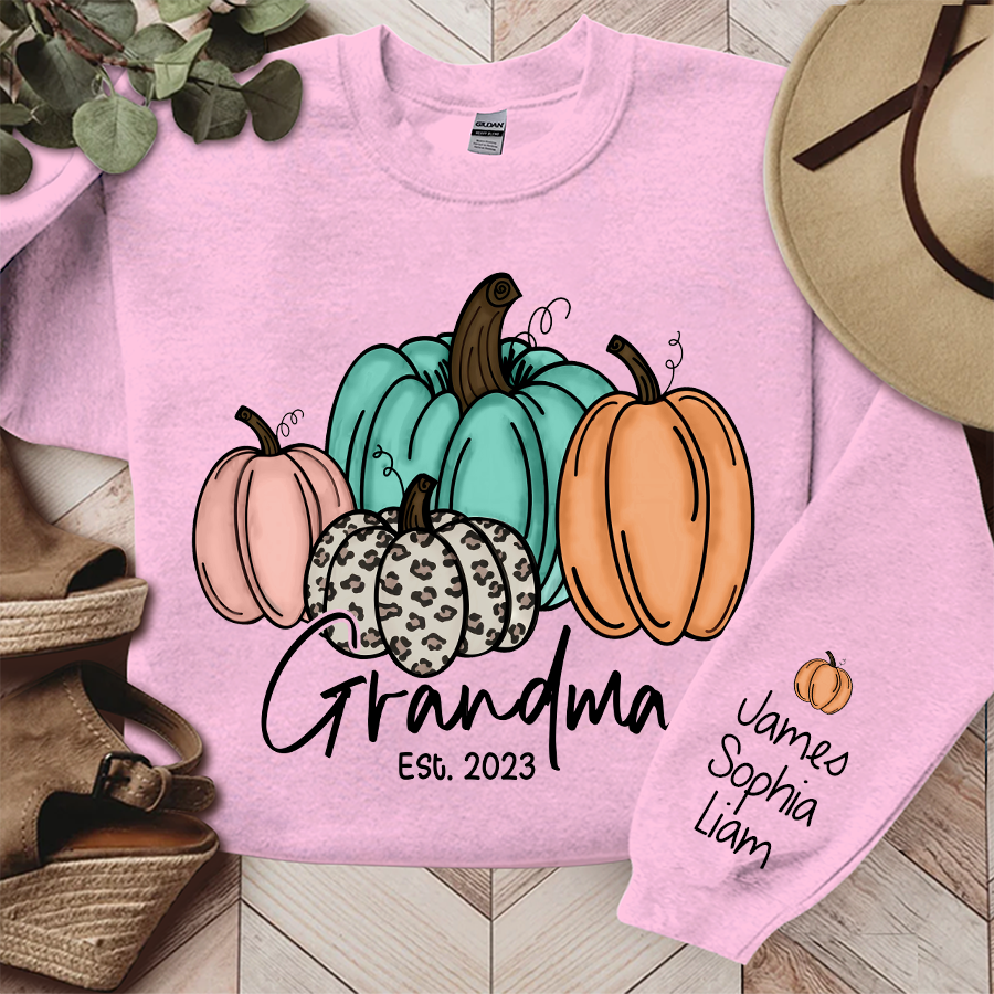Lofaris Grandma Est Fall Pumpkin Sweatshirt Custom And Kids Autumn Gift TH