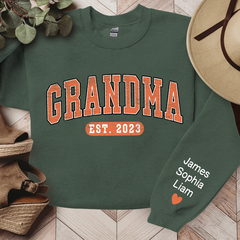 Lofaris Grandma Est Orange Letters Custom Name Sweatshirt