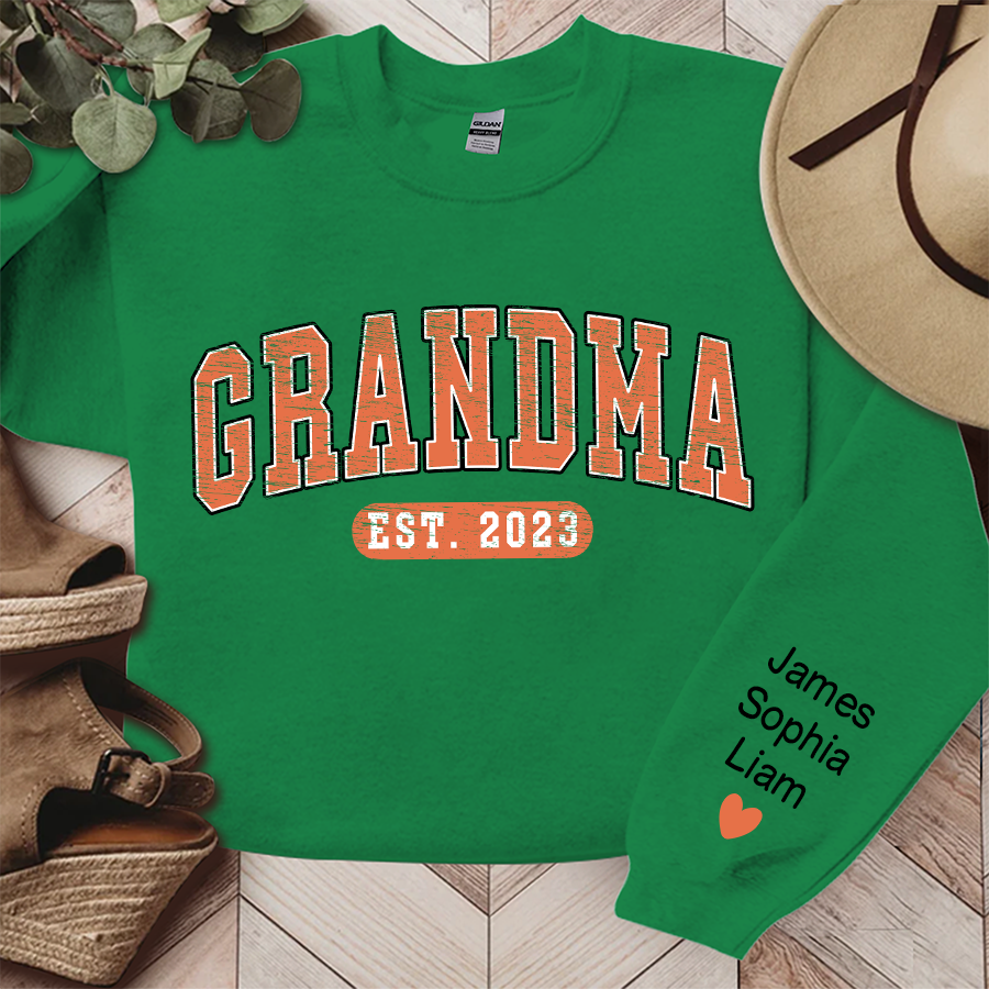 Lofaris Grandma Est Orange Letters Custom Name Sweatshirt