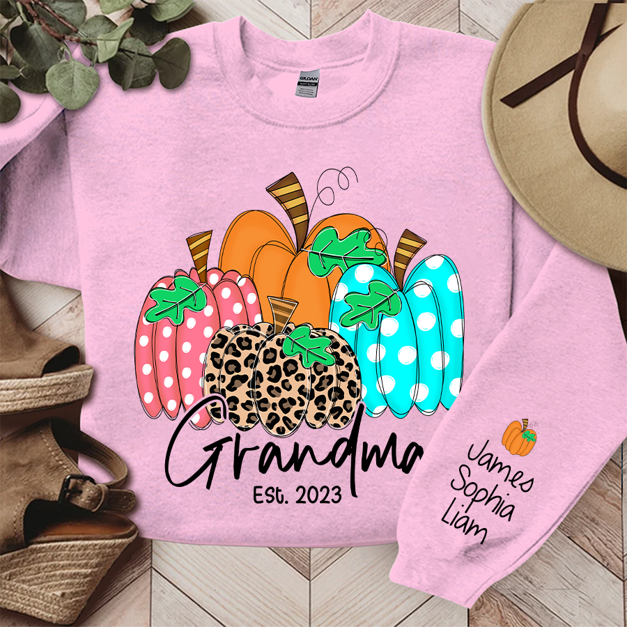 Lofaris Grandma Est Pumpkin Fall Autumn Custom & Kids Sweatshirt Gift TH