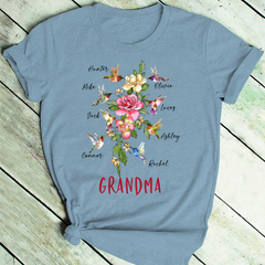 Lofaris Grandma Flower Humming Bird Mothers Day T-Shirt