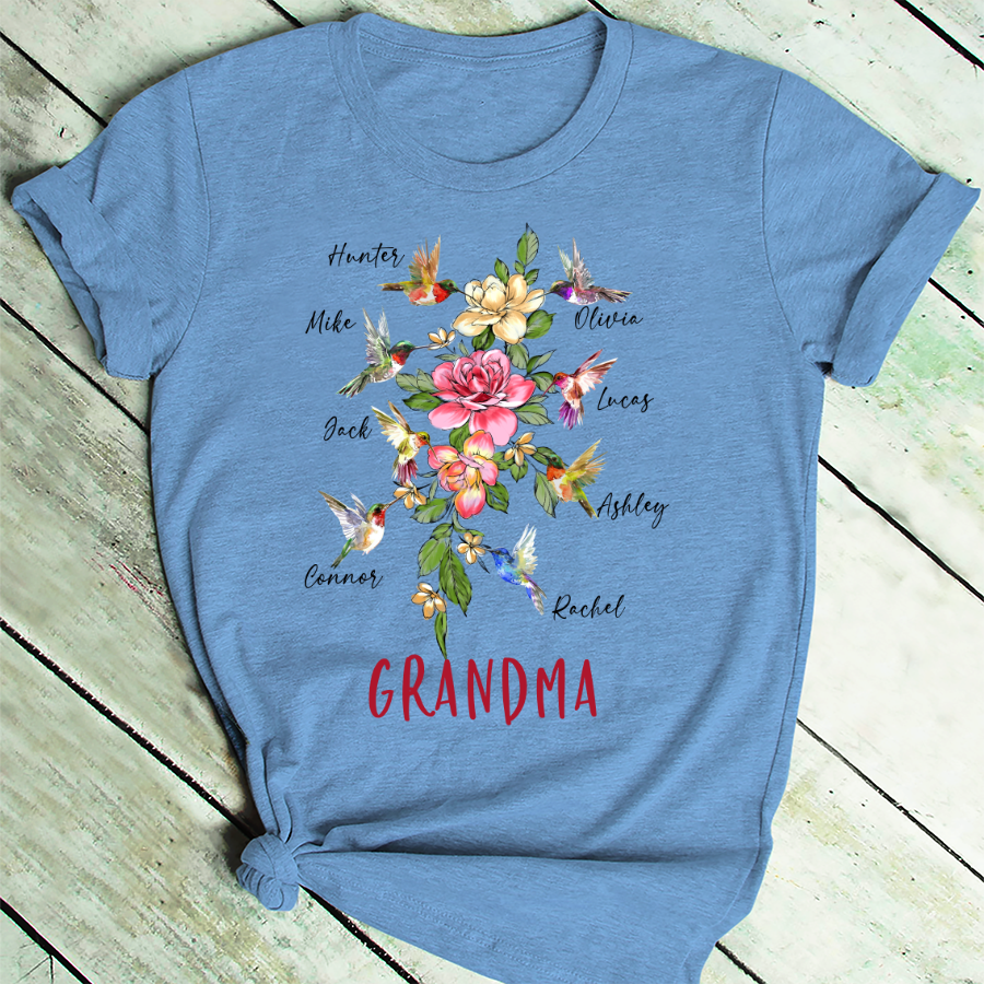 Lofaris Grandma Flower Humming Bird Mothers Day T-Shirt