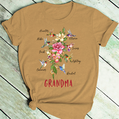 Lofaris Grandma Flower Humming Bird Mothers Day T-Shirt