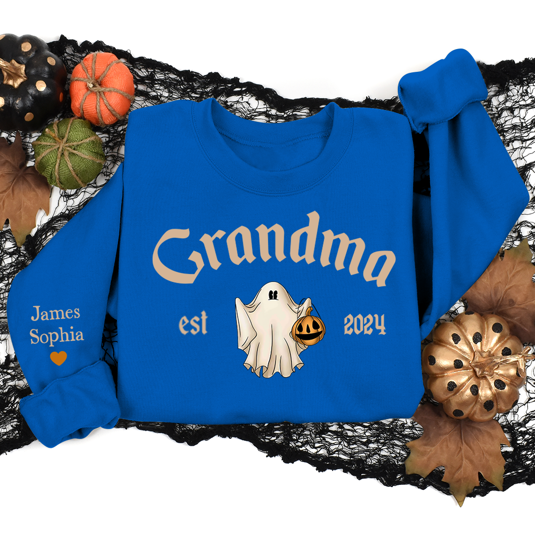 Lofaris Grandma Grandkids Halloween Ghost Custom Sweatshirt