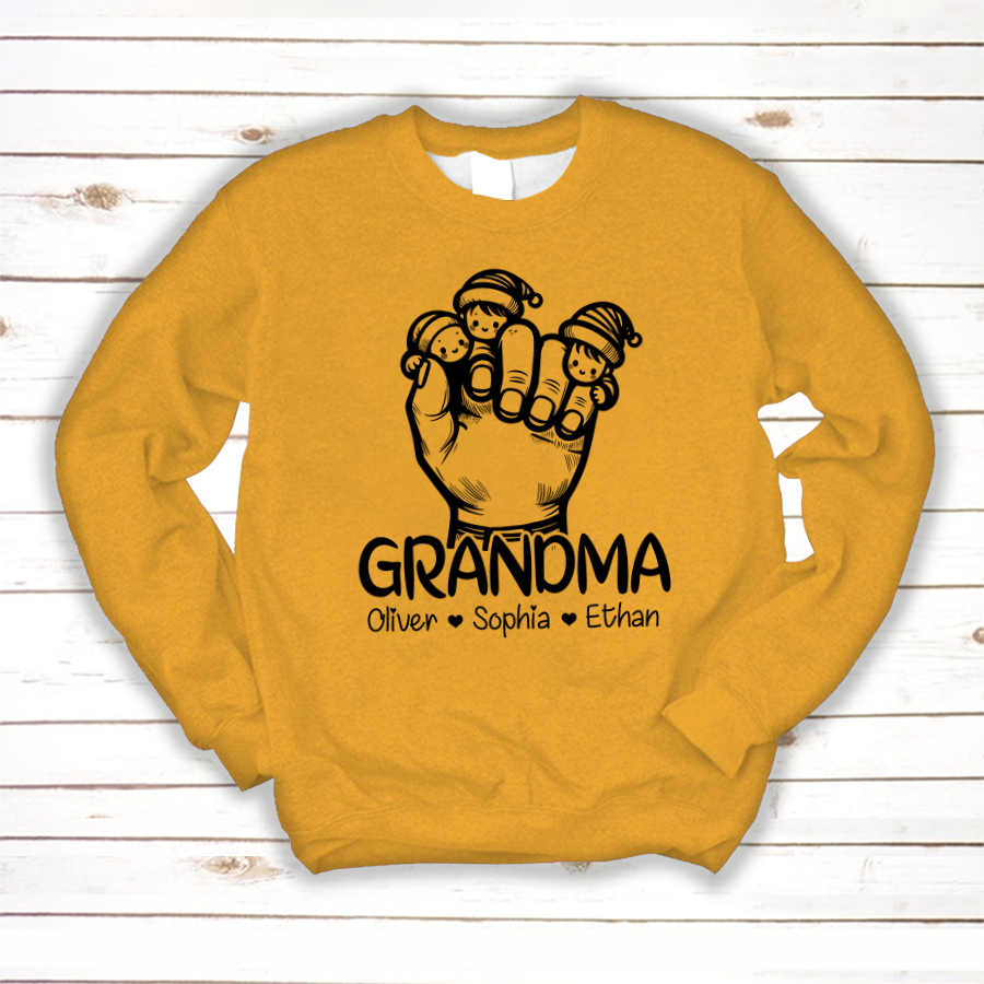 Lofaris Grandma With Facekids Grandkids Hands christmas Sweatshirt