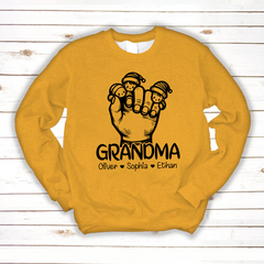 Lofaris Grandma With Facekids Grandkids Hands christmas Sweatshirt