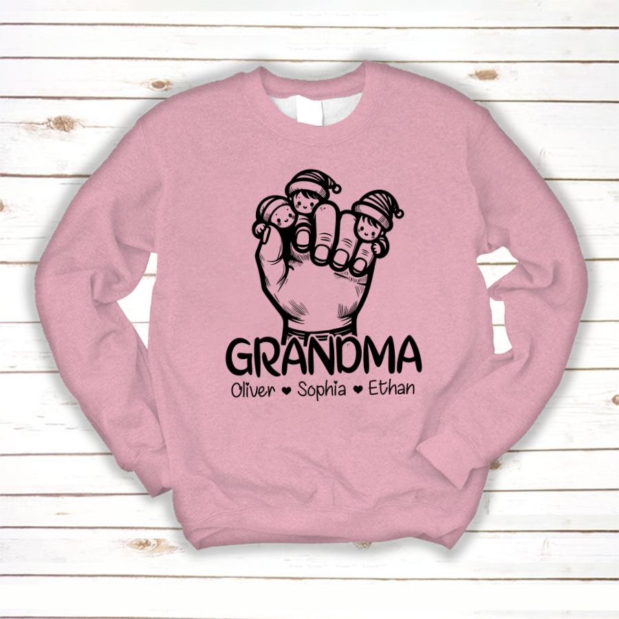 Lofaris Grandma With Facekids Grandkids Hands christmas Sweatshirt