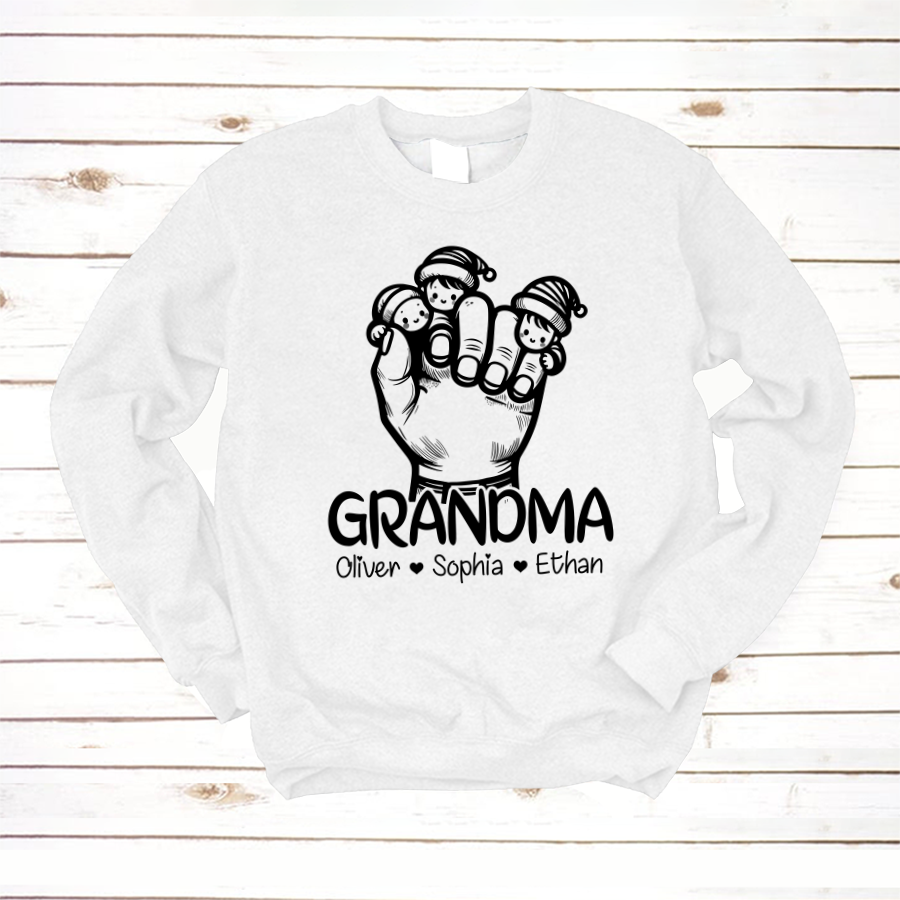 Lofaris Grandma With Facekids Grandkids Hands christmas Sweatshirt